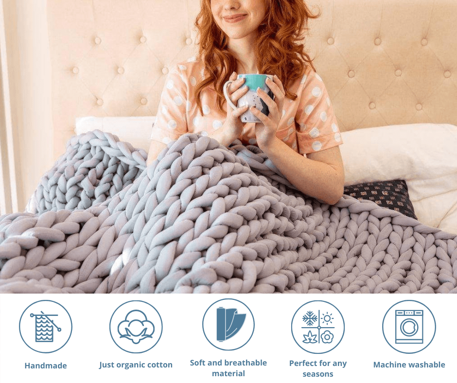 KNIT WEIGHTED BLANKET - Cooling Weighted Blanket made from Organic Cotton - 42x72 15 lbs or 60x80 20 lbs - Many colors available - White -42'' x 72'' 15 lbs