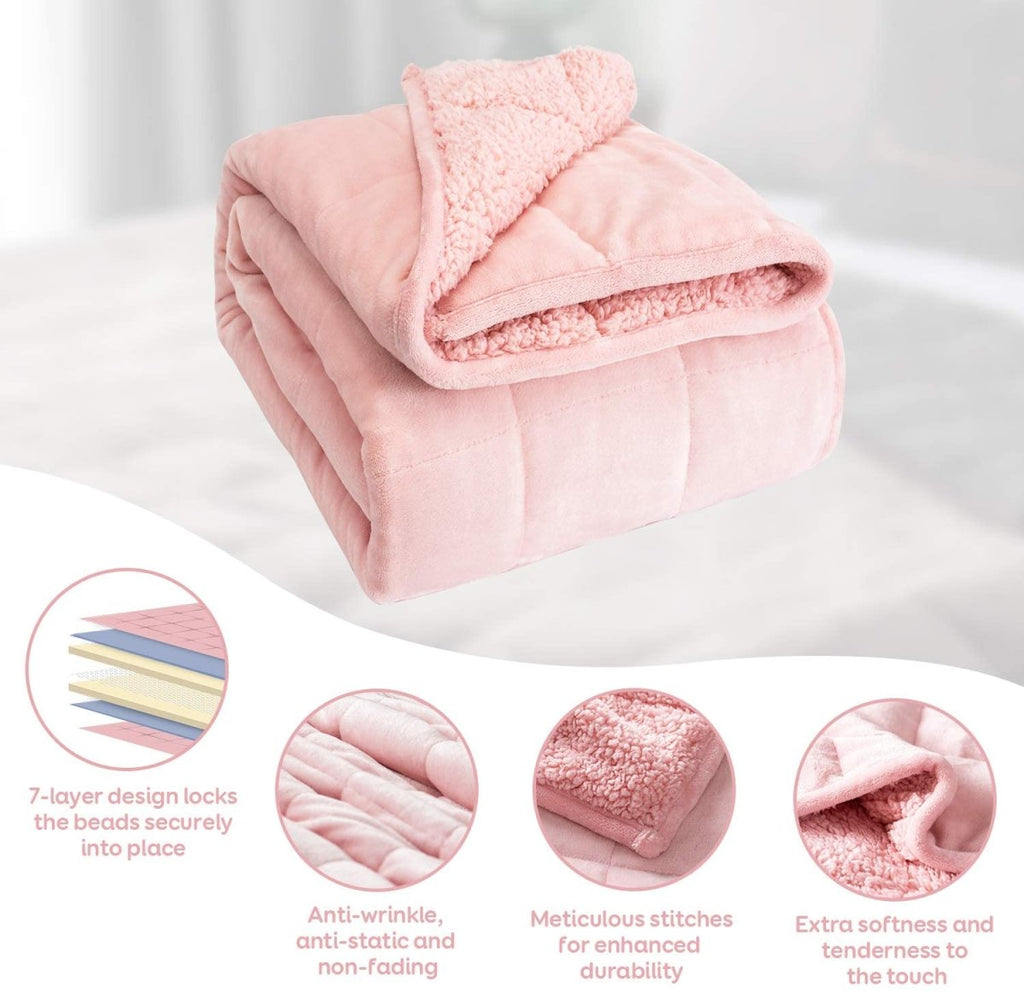 NEW ! Sherpa Fleece Weighted Blanket - 15 lbs - 60'' x 80'' - Many colors available - 60'' x 80'' PINK 15 lbs -