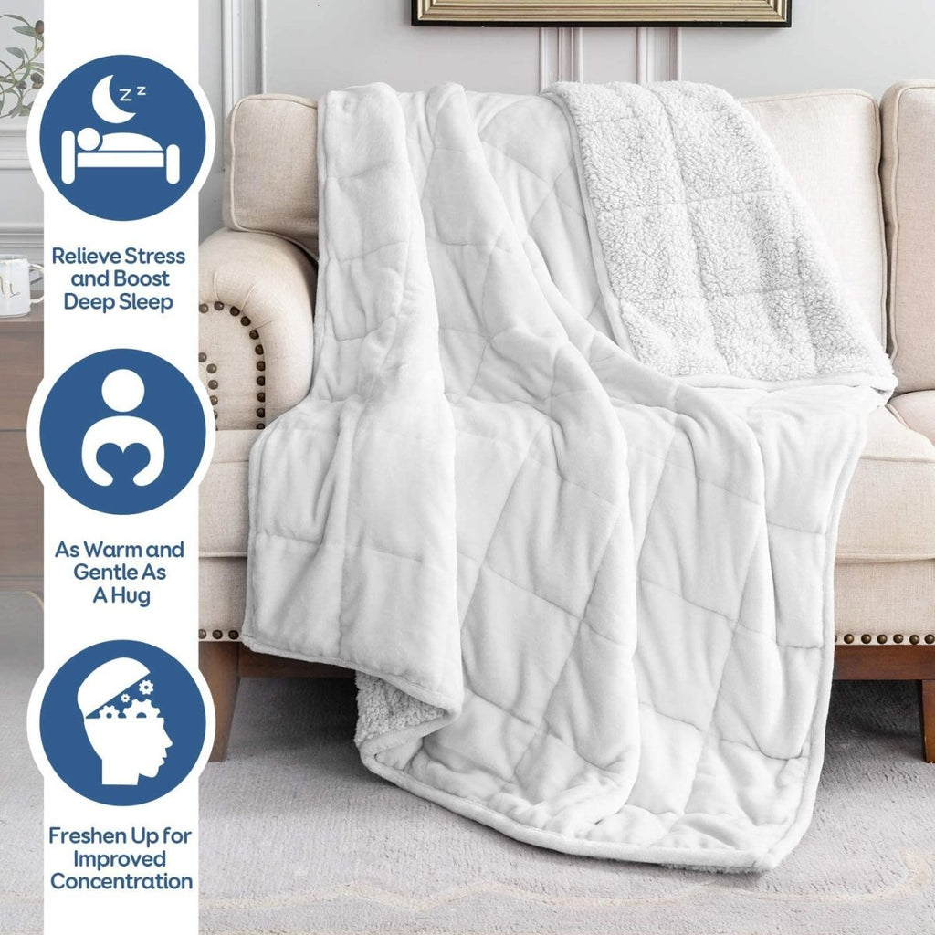 NEW ! Sherpa Fleece Weighted Blanket - 15 lbs - 60'' x 80'' - Many colors available - 60'' x 80'' WHITE - 15 lbs -