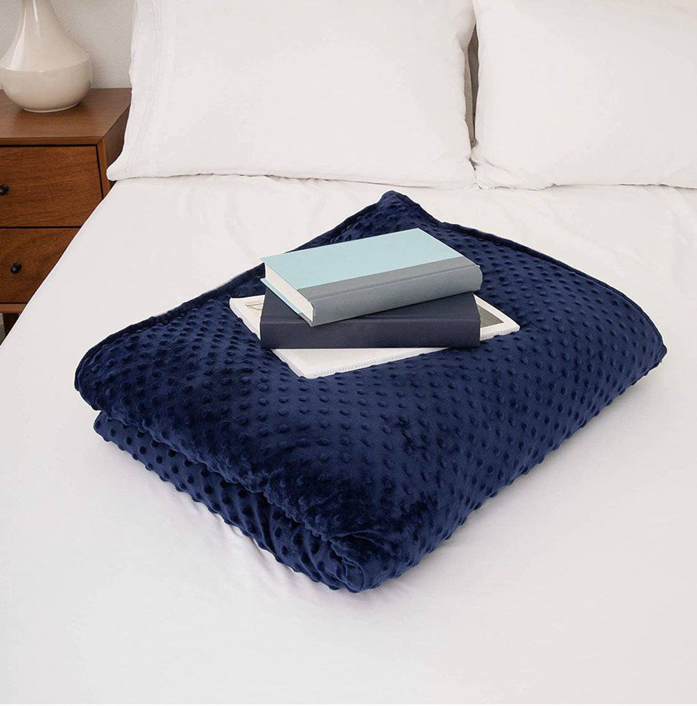 Warm - ORIGINAL MINKY DOTS COVER FOR WEIGHTED BLANKETS - WHITE - Junior - 41'' x 60'' (NAVY BLUE) -
